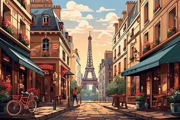 Deurstickers Paris urban landscape. Pattern with houses. Illustration © Canvas Alchemy