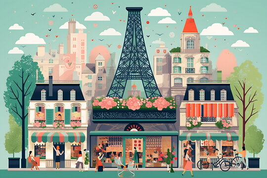 Paris urban landscape. Pattern with houses. Illustration