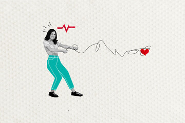 Obraz premium Creative graphics collage painting of stressed depressed lady having cardiology problems isolated drawing background