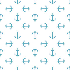 Blue anchor seamless repeat pattern background. Nautical background seamless design.