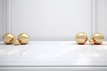 White round platform with golden font and white background. Product show