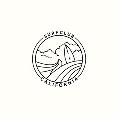 surfboard surfing line logo vector illustration design, california surf club logo design