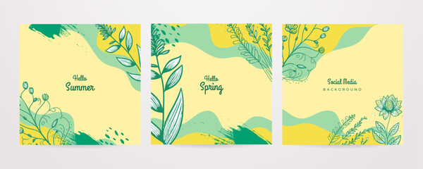 Vector hand drawn lovely summer spring floral flower colourful colorful social media template