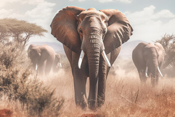 Fototapeta na wymiar Majestic African Safari: A captivating wildlife photograph taken on an African safari, featuring a herd of elephants or a pride of lions, highlighting the beauty and diversity of African wildlife, ide