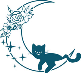 Abstract Cat Tattoo Silhouette with Floral Accent