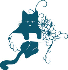 Abstract Cat Tattoo Silhouette with Floral Accent