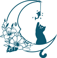 Abstract Cat Tattoo Silhouette with Floral Accent