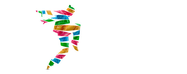 Abstract silhouette of a young hip-hop dancer, breake dancing man isolated on white background.