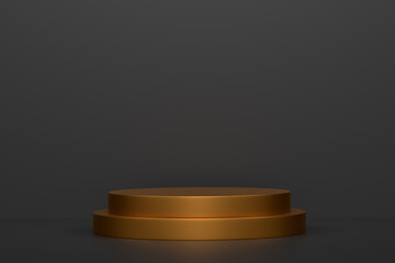 Pastel gold cylinder podium with steps on black background