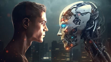 Fotobehang Human versus ai robot illustration © Rijaliansyah