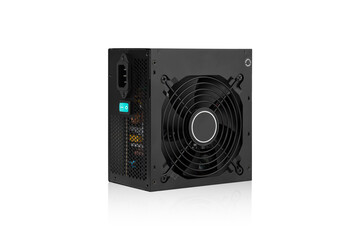 Computer power supply on a white background. Power supply close-up cut out on a white background.