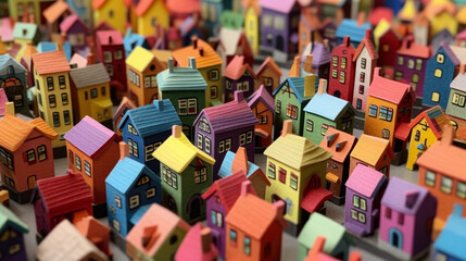 Multicolored Paper Miniature Houses In The Form Of A Small Town Created With The Help Of Artificial Intelligence