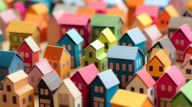 Multicolored Paper Miniature Houses In The Form Of A Small Town Created With The Help Of Artificial Intelligence