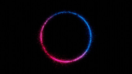 Glowing neon ring circle in the grass in the dark. 3d render