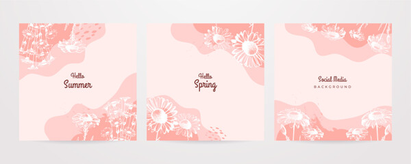 Vector hello summer background with plants summer spring floral flower colourful colorful social media template