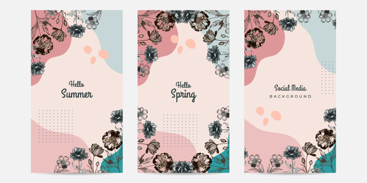 Vector beautiful hand drawn spring flower summer spring floral flower colourful colorful social media template
