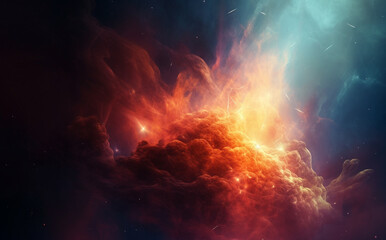 Galaxy, space and dust cloud in dark sky of astrology, universe and nebula cosmos for science research. Ai generated, color and solar system flare with supernova, explosion and cosmic gas background