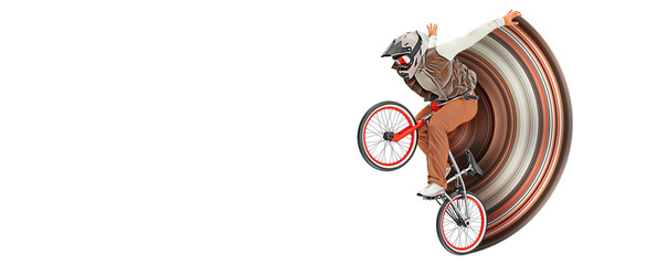 Realistic silhouette of a bmx rider, man is doing a trick, isolated on white background. Cycling sport transport. illustration