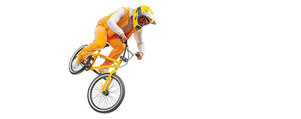 Realistic silhouette of a bmx rider, man is doing a trick, isolated on white background. Cycling...