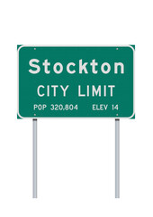 Vector illustration of the Stockton (California) City Limit green road sign on metallic posts