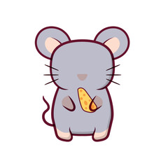 Mouse cute animal sticker. rodent, rat, mouse, cute, mammal, wildlife, tail. Vector Illustration