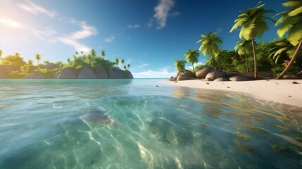 Secluded Shores: Serene 3D Illustration Background for Tranquil Escapes
