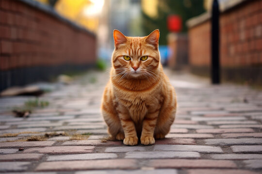  photo cat sitting on footpath background