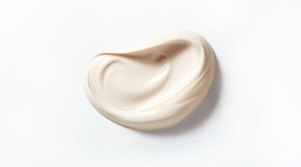 White cream swatch. Flat lay on a minimalist white background. Generative Ai
