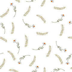 Wildflowers. Watercolor seamless pattern with flowers. Pattern with forest herbs.