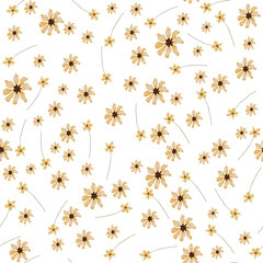 Wildflowers. Watercolor seamless pattern with flowers. Pattern with forest herbs.