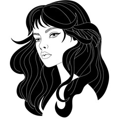 Black and white vector girl face. 