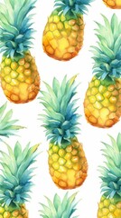 Fresh Organic Pineapple Fruit Background, Vertical Watercolor Illustration. Healthy Vegetarian Diet. Ai Generated Soft Colored Watercolor Illustration with Delicious Juicy Pineapple Fruit.