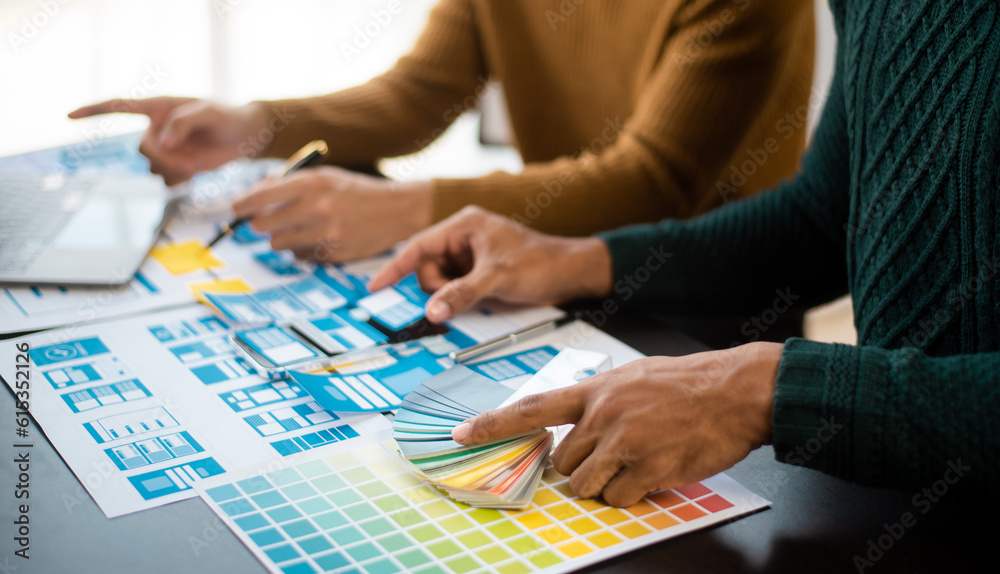 Wall mural ux graphic designer planning application process development prototype wireframe for web smart phone