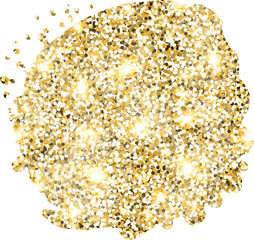 Abstract shiny gold glitter splash design element. Golden color dust texture stain for holiday decoration, flyer, poster, greeting card, background, wallpaper. Shiny paint stroke fashion illustration.