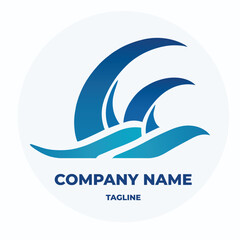 Ocean Sun Wave Logo Design Template