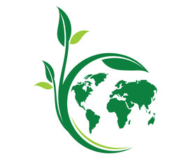 green earth logo design with tree leaf globe