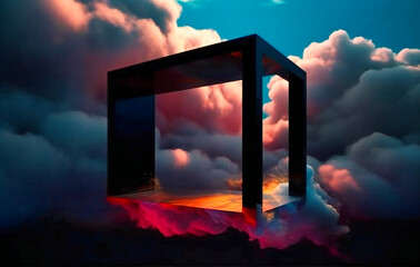 Fototapeta na wymiar a black square with colorful clouds inside