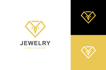 luxury line diamond with jewelry elegant logo icon design concept for jewelry shop business identity logo illustration simple minimal linear style