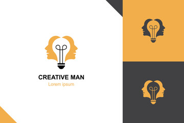 Creative People logo symbol, human head bulb lamp logo icon design, innovation idea smart icon