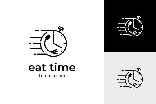 food time logo design template, fast time launch logo line illustration