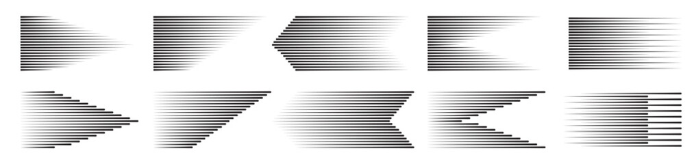 Speed lines collection. Set of motion effects. Black line