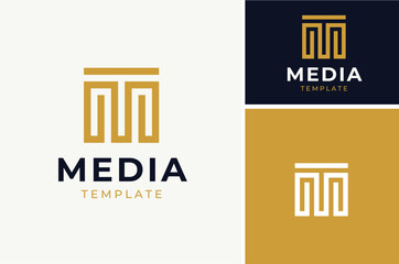 Golden Initial Letter T M MT TM with classic geometric pattern style logo design - obrazy, fototapety, plakaty