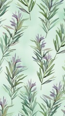 Fototapeta premium Aromatic Rosemary Herbs Background, Vertical Watercolor Illustration. Healthy Vegetarian Diet. Ai Generated Soft Colored Watercolor Illustration with Delicious Aromatic Rosemary Herbs.