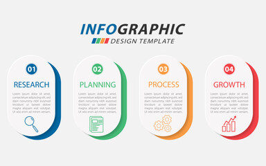 Infographic template. 4 Step timeline journey, Flat simple infographics design template. presentation graph. Business concept with numbers 4 options or steps vector illustration.