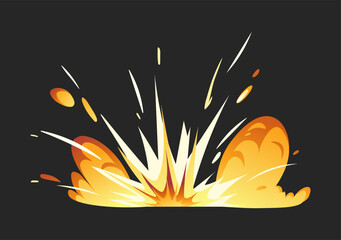 Bomb explosion vector concept. Destruction and demolition. Movement and action, war and terrorism. Template, layout and mock up. Cartoon flat illustration isolated on black background