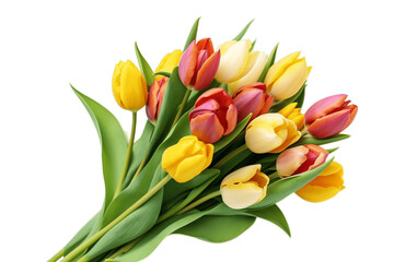 Colorful Tulips Bunch Isolated on Transparent Background. AI