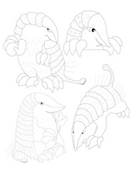 Fototapeta premium Pink Fairy Armadillo. Chlamyphorus truncatus. Unique Animals. Black and white linear drawing. For children's design of coloring books, prints, posters, stickers, cards, puzzles, cards and so on. Vecto