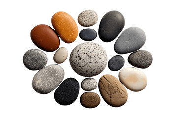 Round Pebble Stones Isolated on a Transparent Background. AI