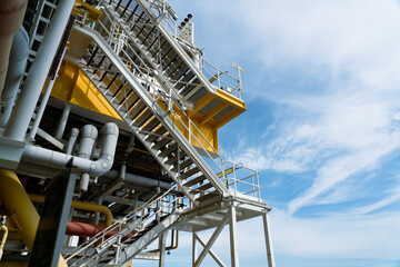 Construction stair walking up and down, Offshore oil and gas platform, Petroleum industry