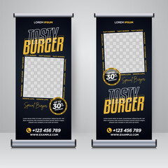 Food and Restaurant roll up banner design template